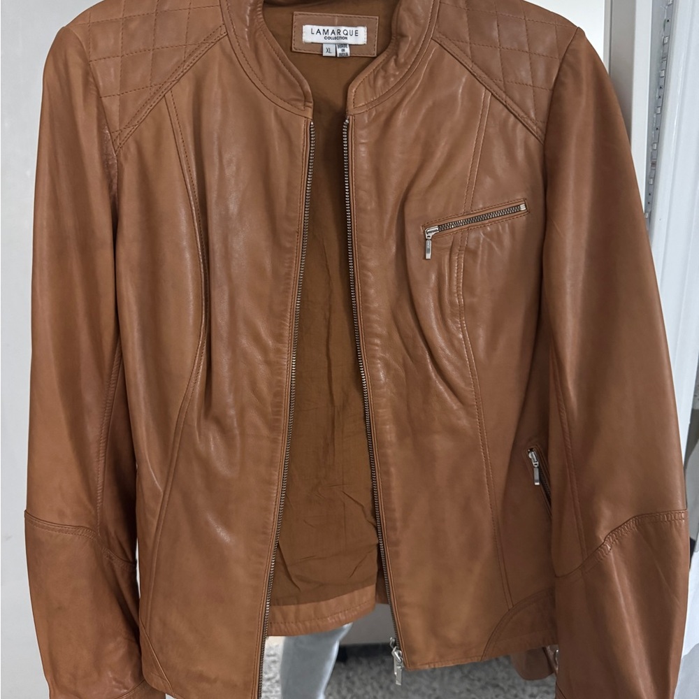 Lamarque Cognac Brown Leather Jacket